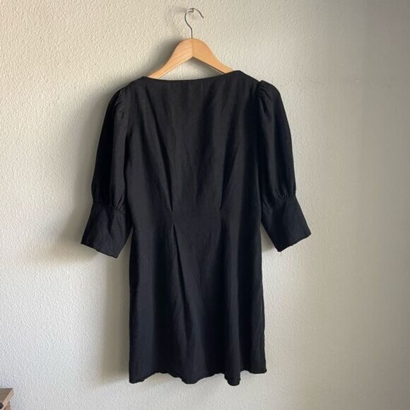 ASOS Linen Blend Sweetheart Neck Button Through Mini Dress in Black - Picture 11 of 11